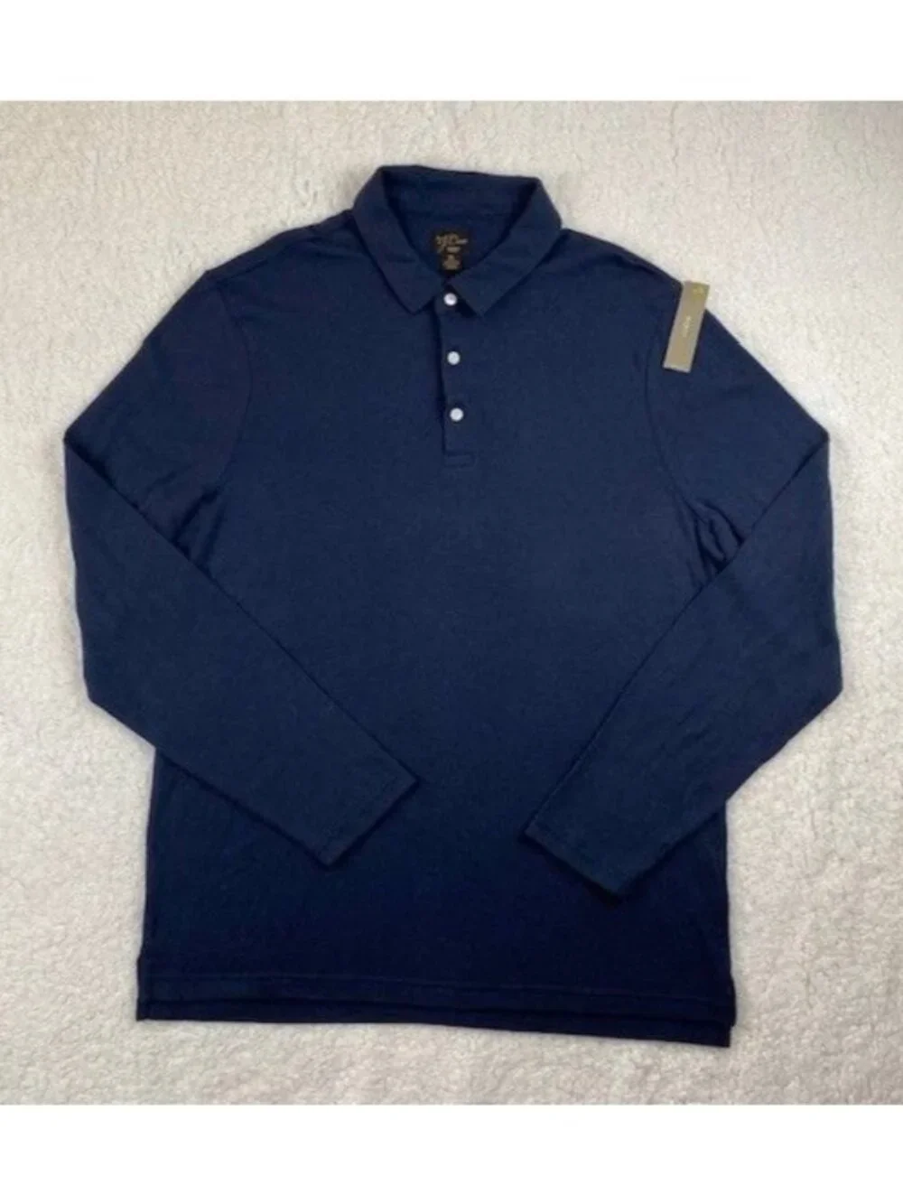 J.Crew Cashmere Blend Long Sleeve Pique Polo Sweater Mens Size XL Blue Button Up